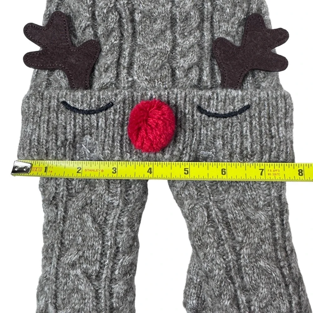 NWT Gray‎ Knit Reindeer Hat Mittens Set Kids 3-6 Winter Christmas Fleece Lined